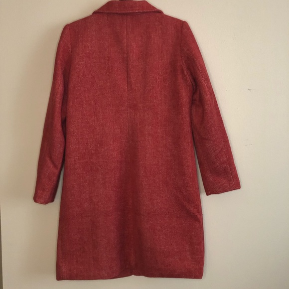 Apt. 9 Long Topper Coat Red Herringbone Women’s Size Small One Button Peacoat - Picture 2 of 5